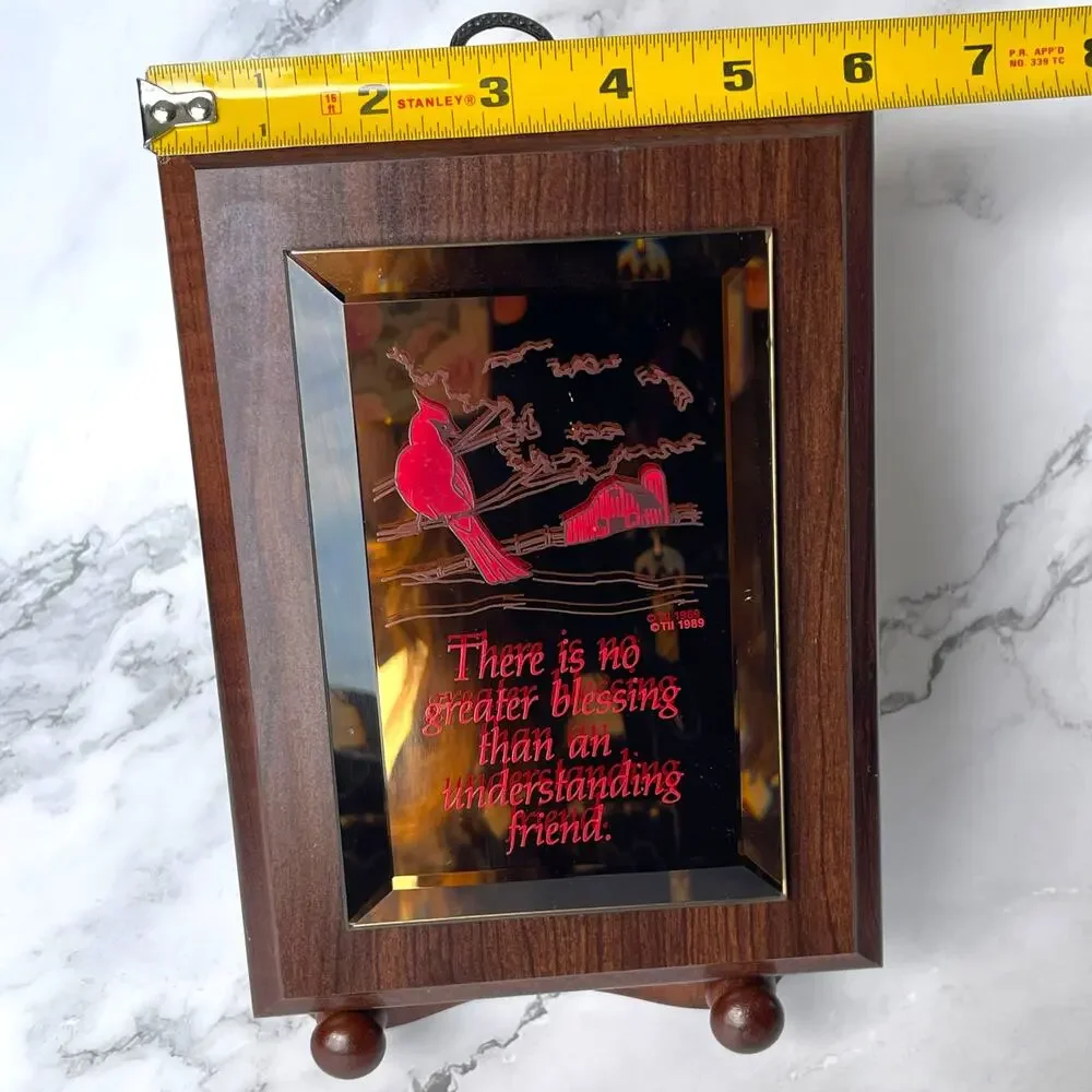 Vintage 1989 Friendship Cardinal Mirror Plaque Wood Wall Hanging TII